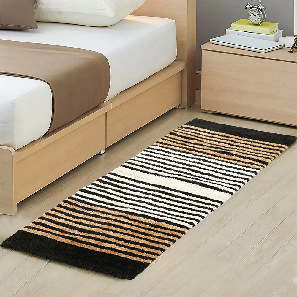 Black & White Striped Polyester Bedside Runner