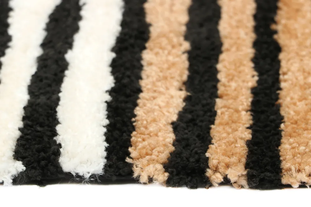 Black & White Striped Polyester Bedside Runner