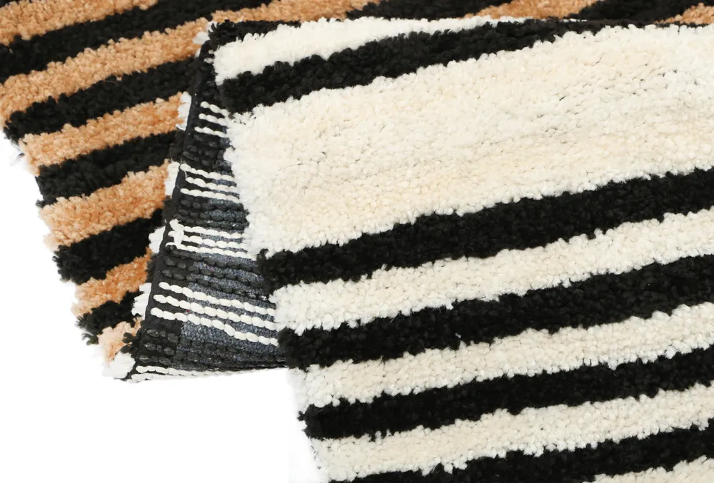 Black & White Striped Polyester Bedside Runner