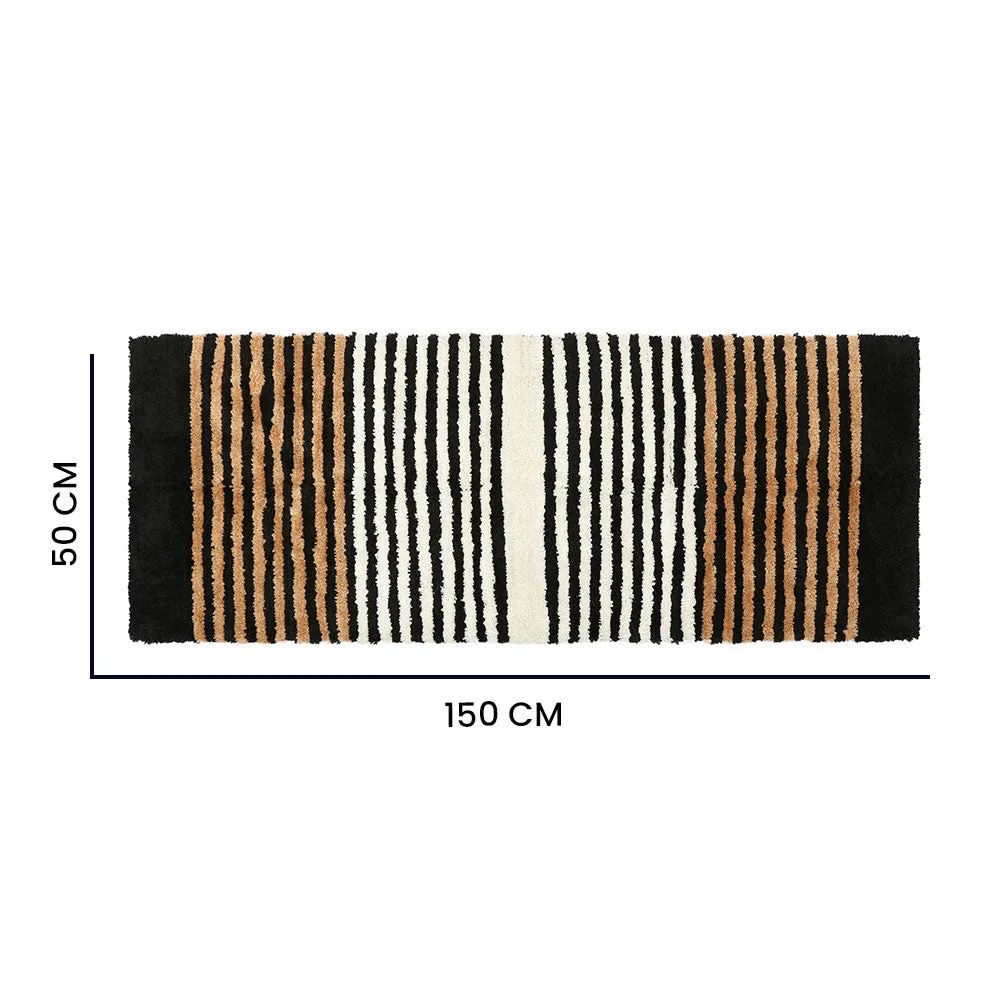 Black & White Striped Polyester Bedside Runner