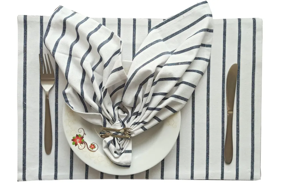Black & White Striped Premium Cotton Placemats Set Of 6