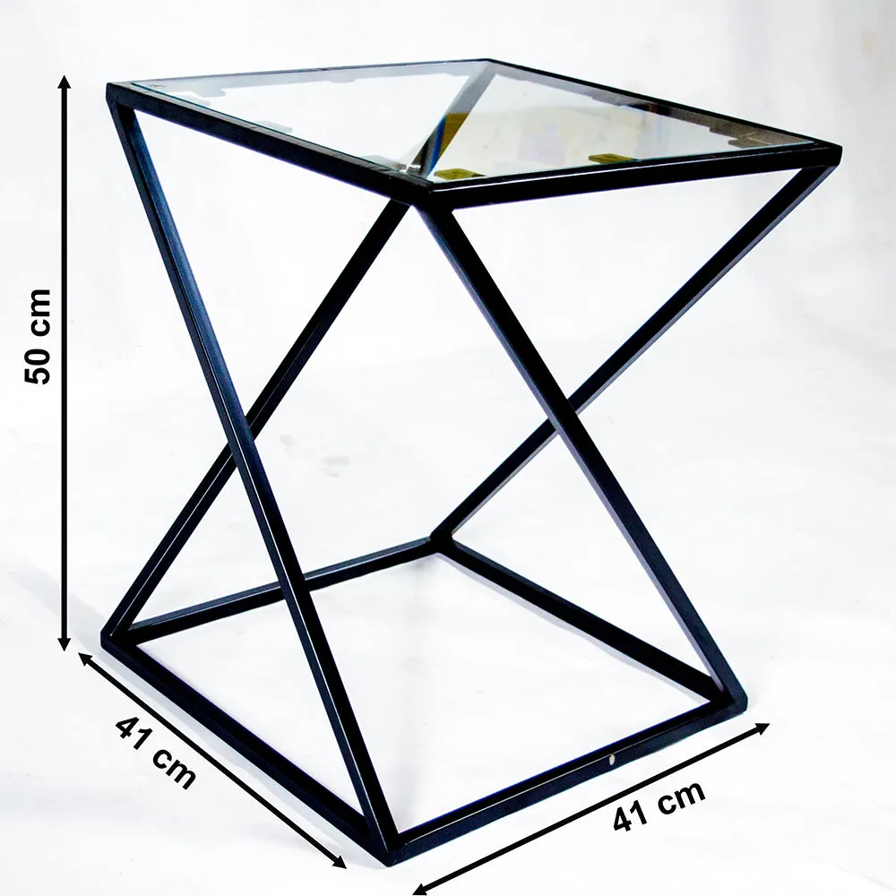 Black Zig Zag Pattern Metal Side Table