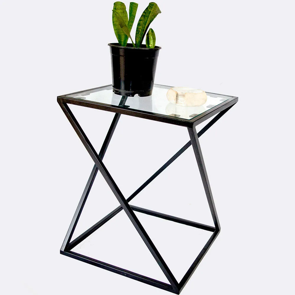 Black Zig Zag Pattern Metal Side Table