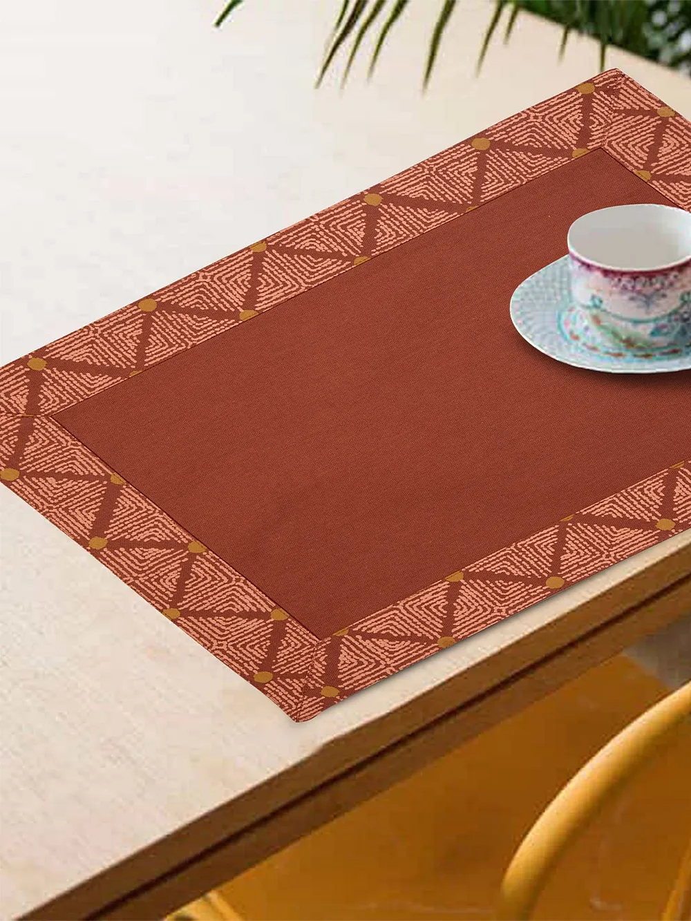Blanc9 Chic Geometric Designer Brick Red Placemat - Set of 8