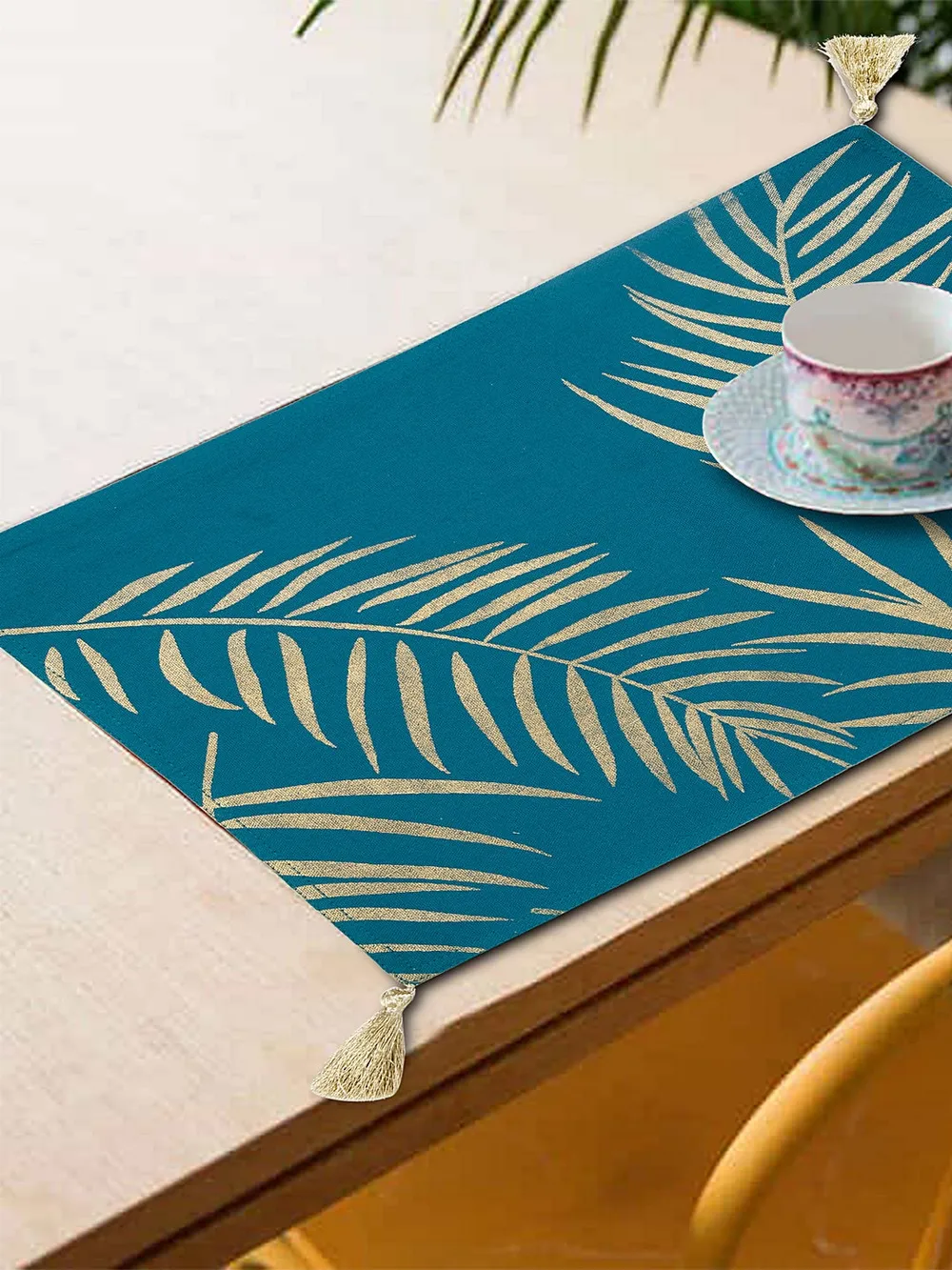 Blanc9 Chic Tropical Designer Peacock Blue Placemat - Set of 8