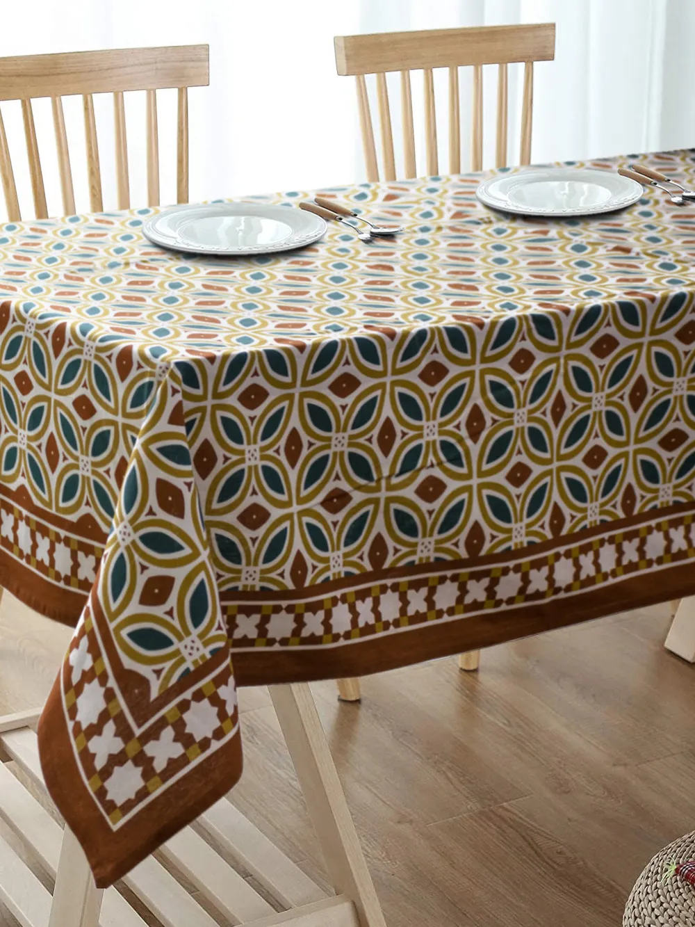 Blanc9 Classic Brown Geometric Designer Tablecloth