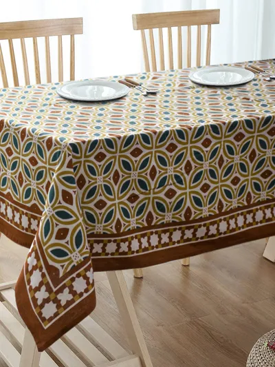 Blanc9 Classic Brown Geometric Designer Tablecloth