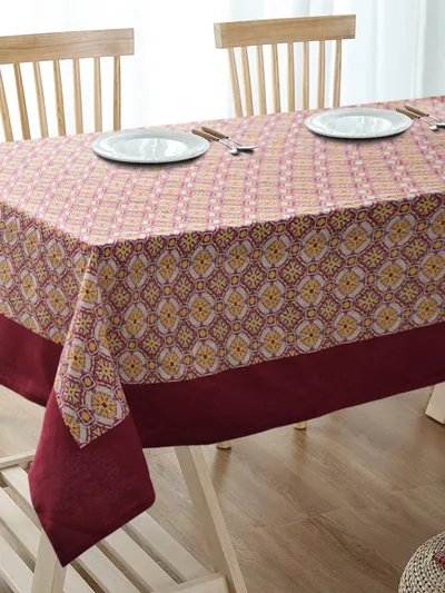Blanc9 Classic Maroon Geometric Designer Tablecloth