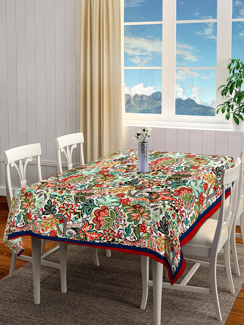 Blanc9 Classic Red Floral Designer Tablecloth
