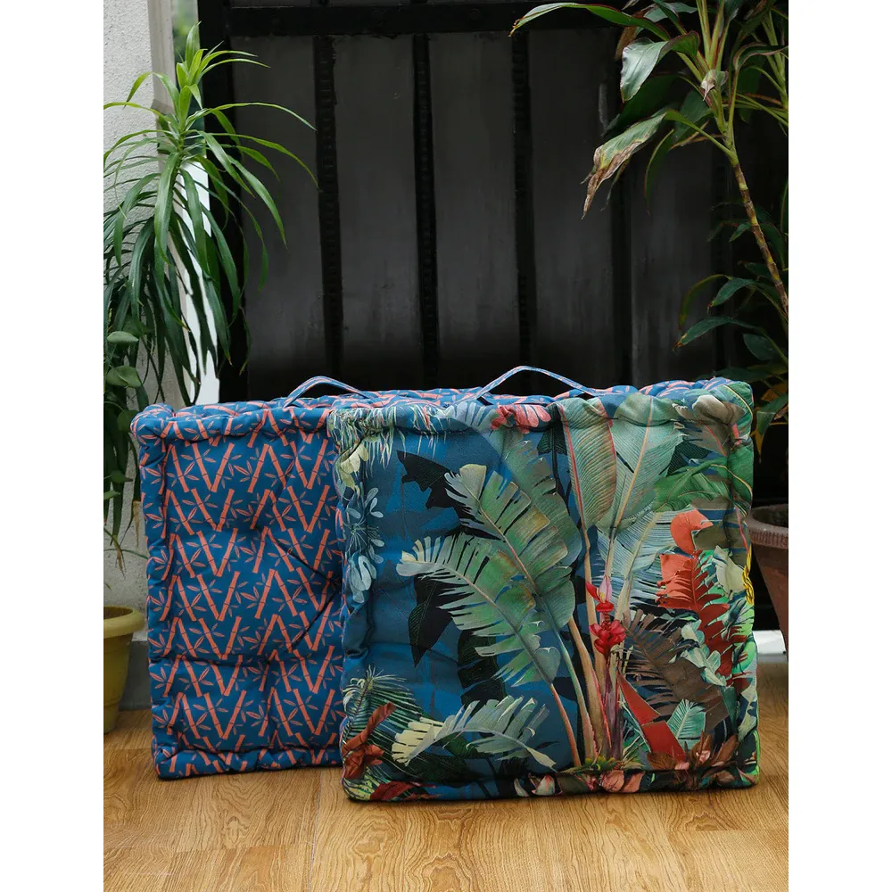 Blanc9 Comfy & Trendy Tropical Floor Cushion In Blue