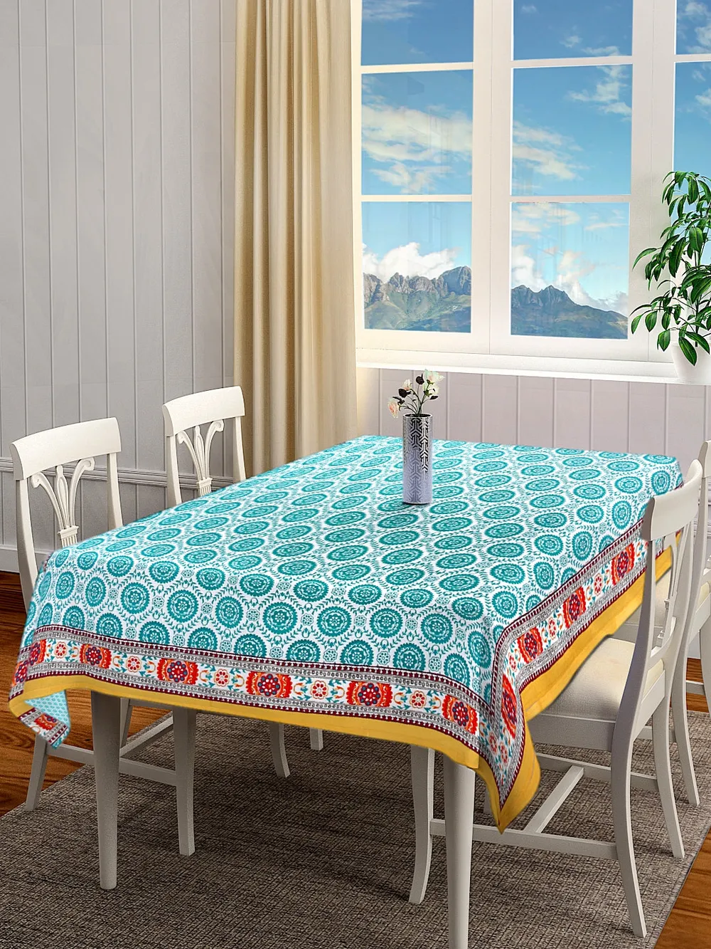 Blanc9 Elegant Blue Geometric Designer Tablecloth