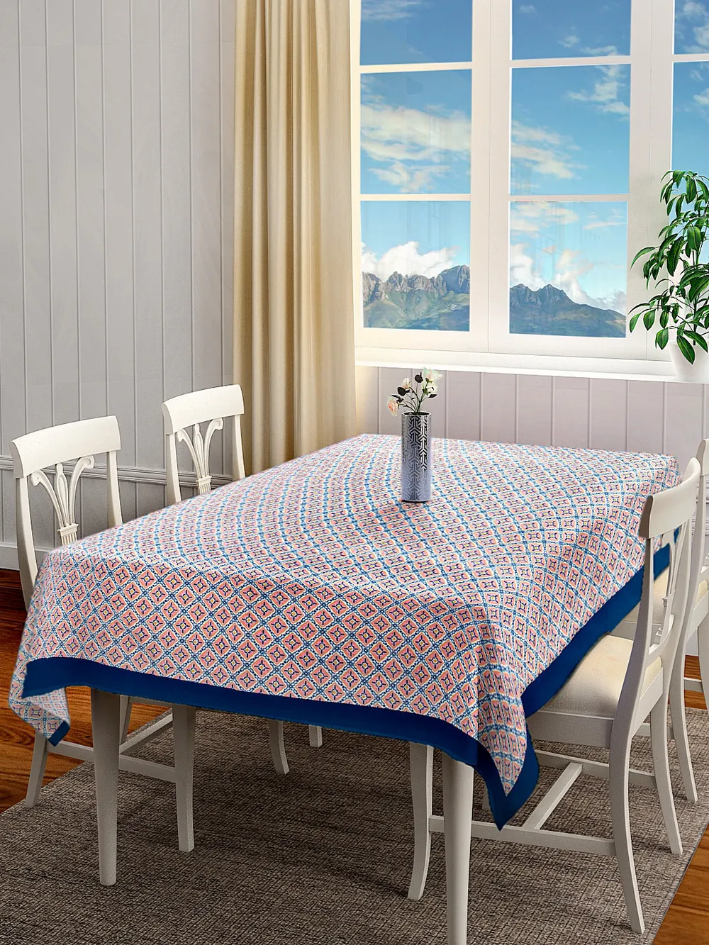 Blanc9 Elegant Blue Geometric Designer Tablecloth