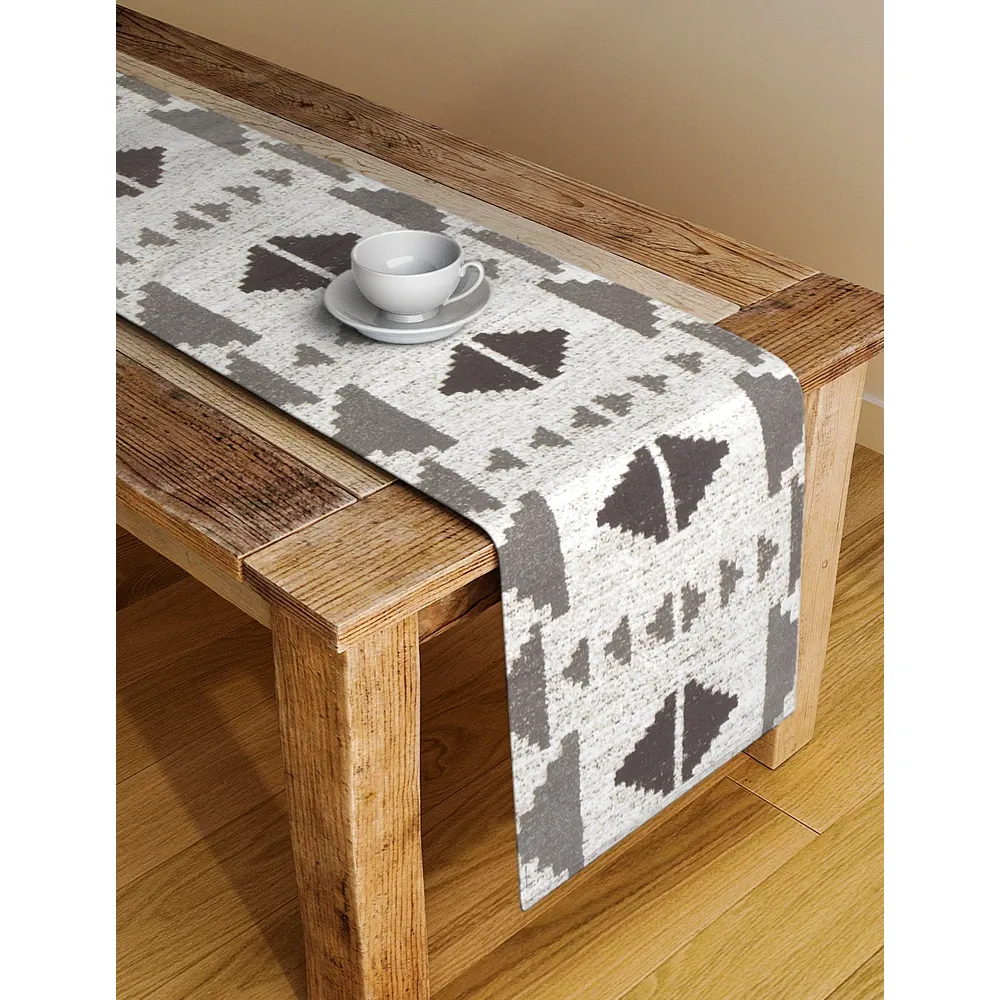 Blanc9 Elegant Designer Aztec Pattern Grey Table Runner