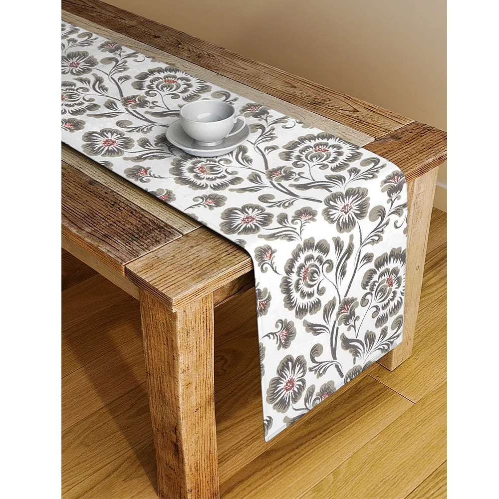 Blanc9 Elegant Designer Floral Brown Table Runner