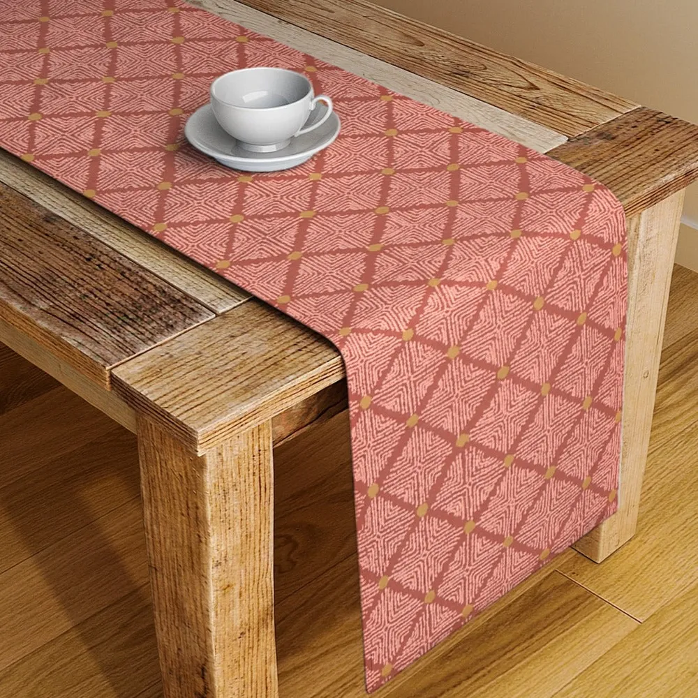 Blanc9 Elegant Designer Geometric Brick Red Table Runner