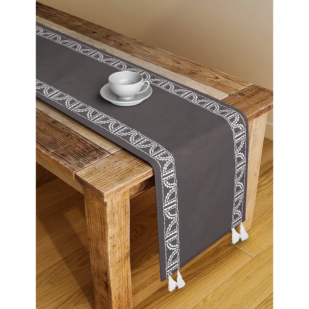 Blanc9 Elegant Designer Geometric Grey Table Runner