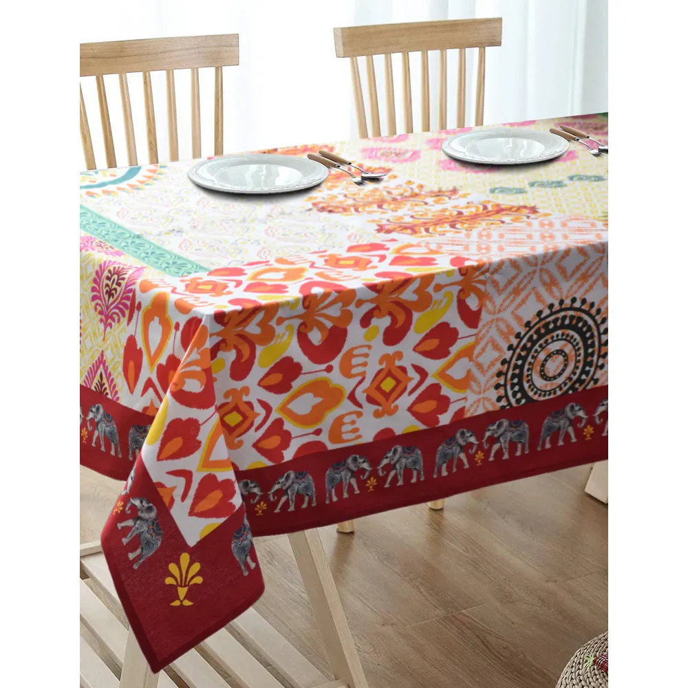 Blanc9 Elegant Red Ethnic Motif Designer Tablecloth