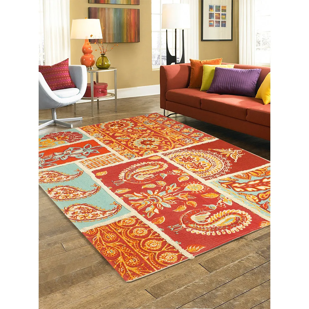 Blanc9 Lal Bagh Printed Red & Yellow Premium Cotton Carpet
