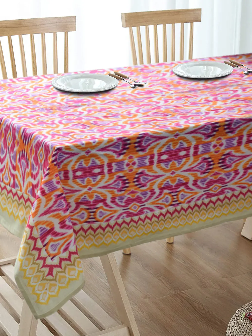 Blanc9 Pretty Pink Ikkat Pattern Designer Tablecloth