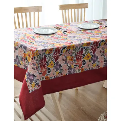 Blanc9 Rich Maroon Floral Designer Tablecloth