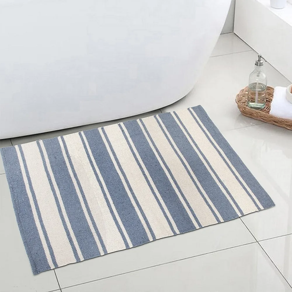 Blanc9 Timeless Striped Woven Cotton Rug in Blue & White