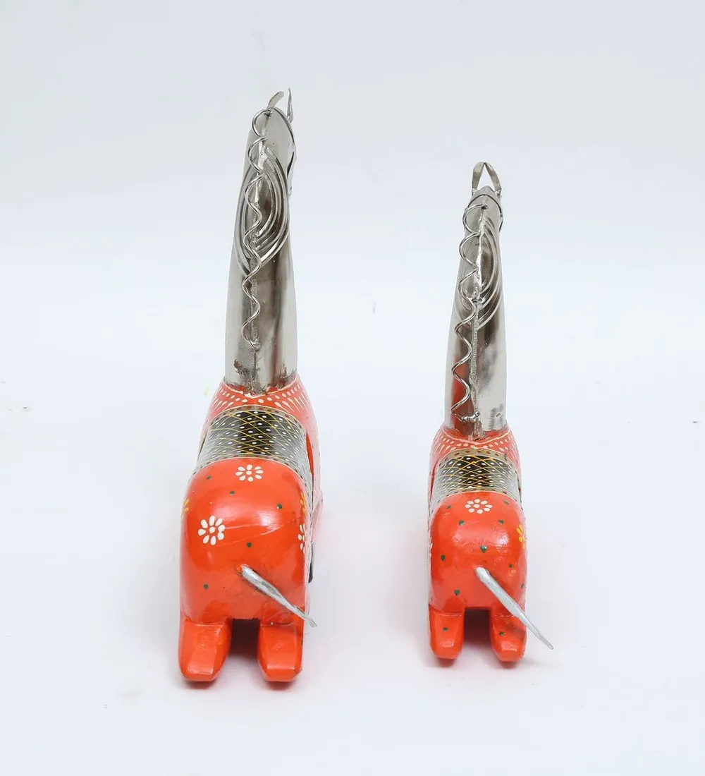Blended Wood & Metal Rajasthani Art Horse Animal Figurine / Showpiece Set Of 2