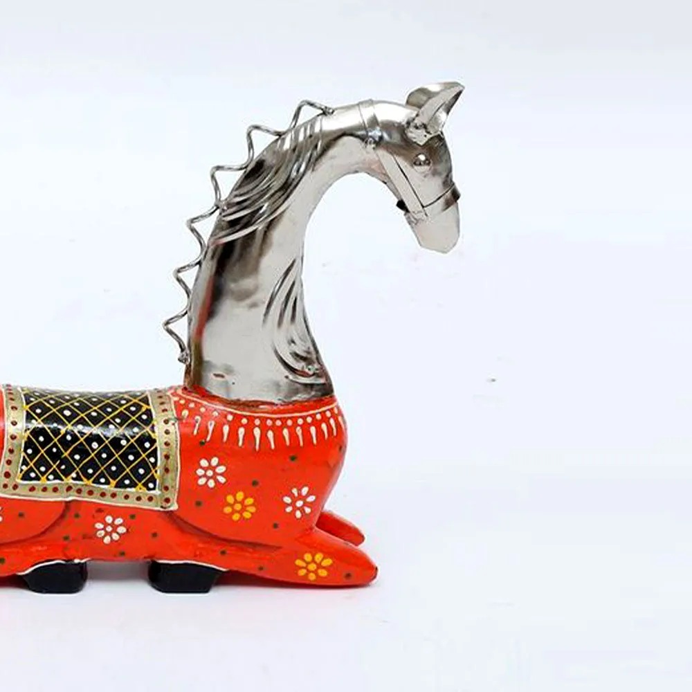 Blended Wood & Metal Rajasthani Art Horse Animal Figurine / Showpiece Set Of 2