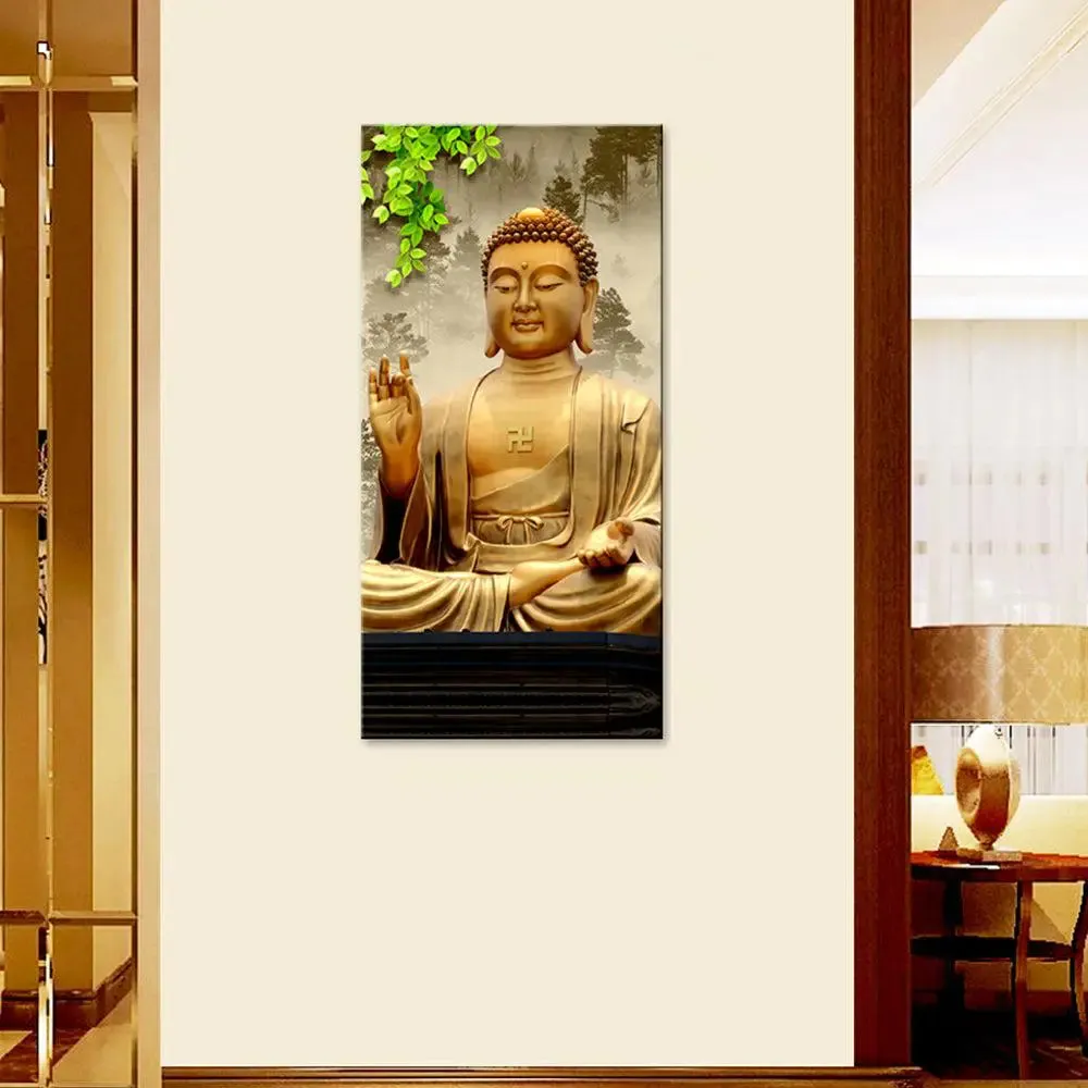 Blessing Buddha Spiritual Vertical Wall Painting With Frame
