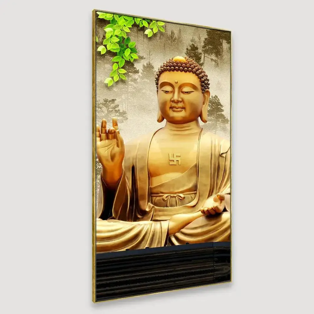 Blessing Buddha Spiritual Vertical Wall Painting With Frame