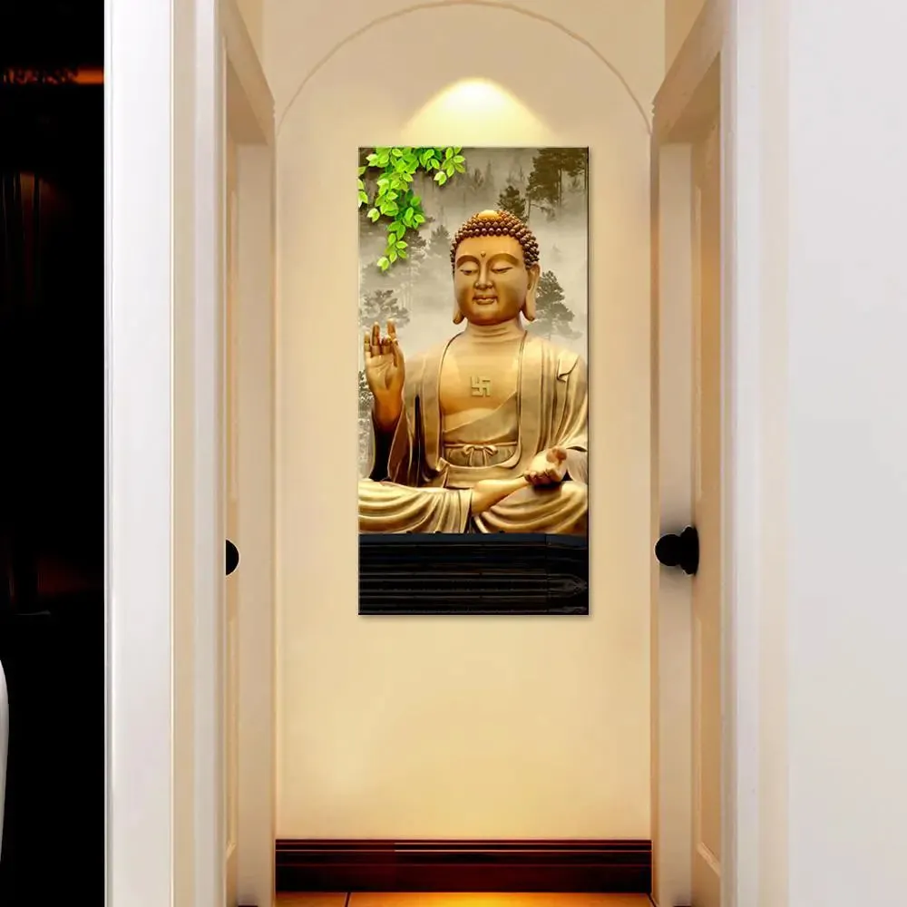 Blessing Buddha Spiritual Vertical Wall Painting With Frame