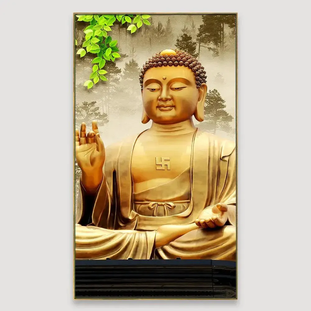 Blessing Buddha Spiritual Vertical Wall Painting With Frame