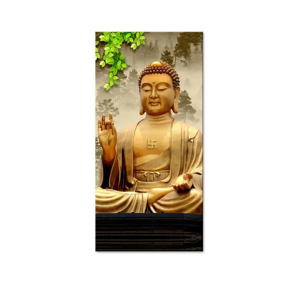 Blessing Buddha Spiritual Vertical Wall Painting With Frame