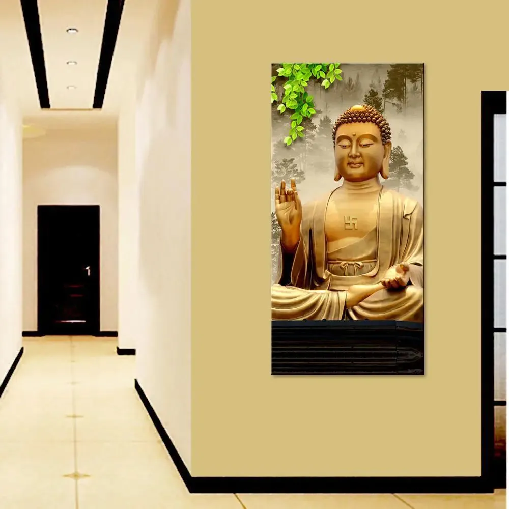 Blessing Buddha Spiritual Vertical Wall Painting With Frame