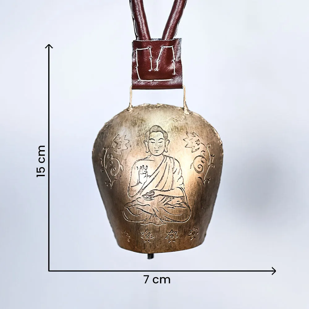 Blessing Rustic Vintage Handmade Buddha Engraved Golden Garden Cow Bell Set Of 1
