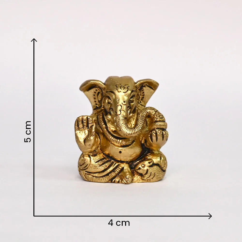 Blissful Lord Ganesha Brass Finish Handmade Idol Set Of 1