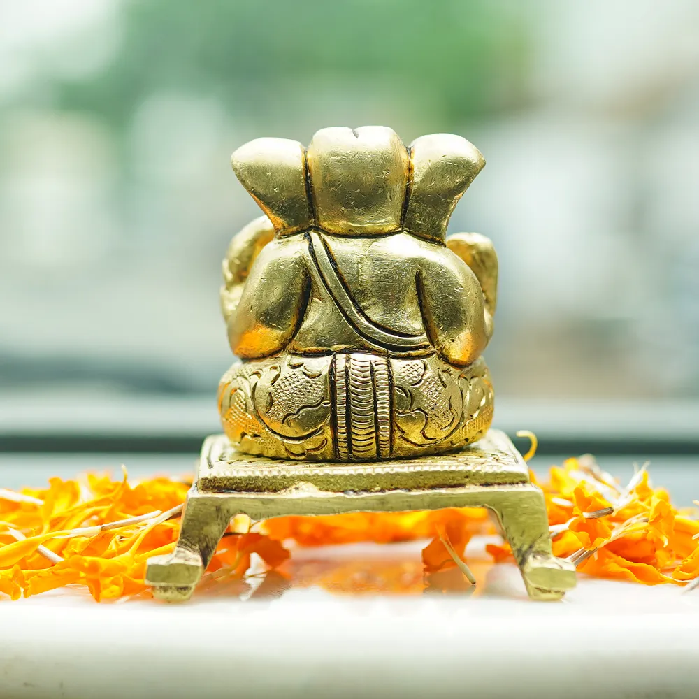 Blissful Lord Ganesha Brass Finish Handmade Idol Set Of 1