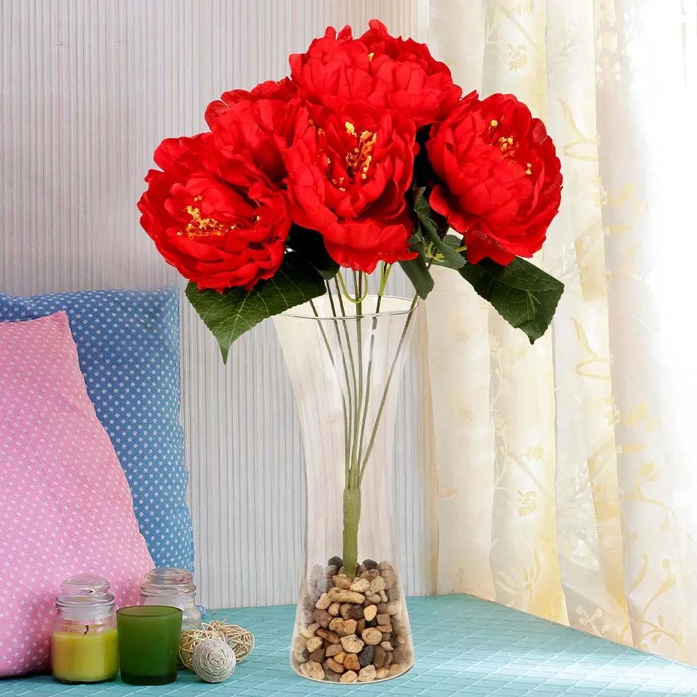 Blood Red Artificial Peony Silk Flower Bunch