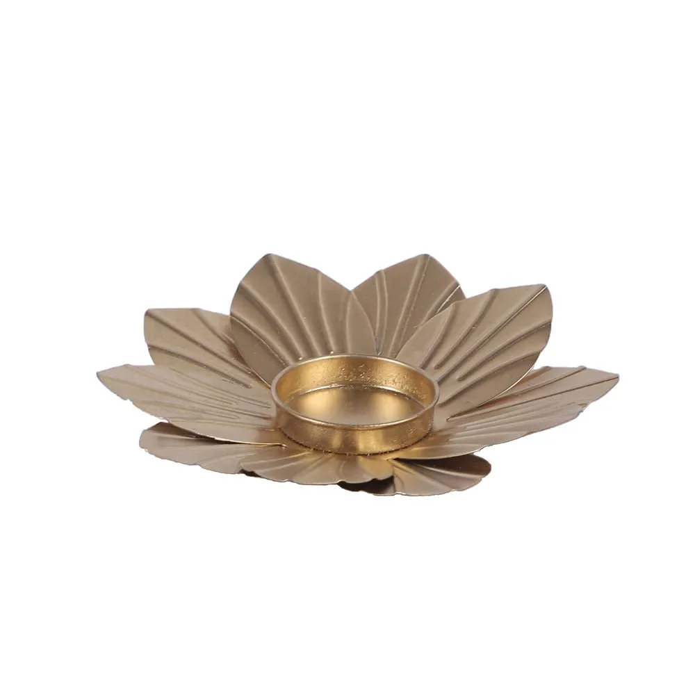Bloomed Lotus Golden Tea Light Candle Holders Set Of 3