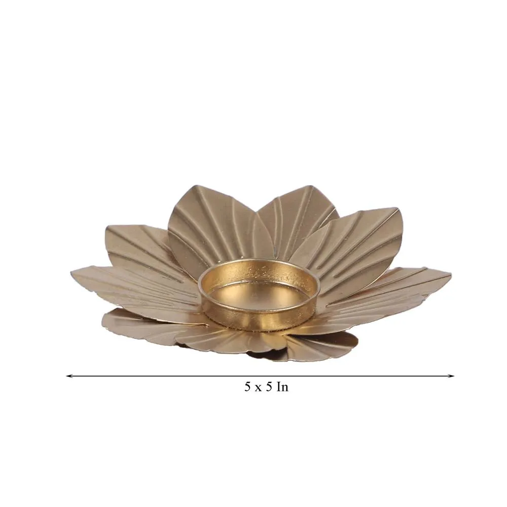 Bloomed Lotus Golden Tea Light Candle Holders Set Of 3
