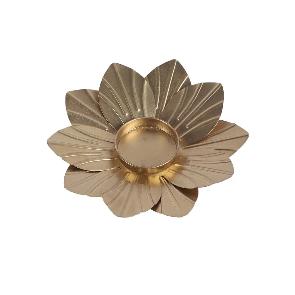 Bloomed Lotus Golden Tea Light Candle Holders Set Of 3