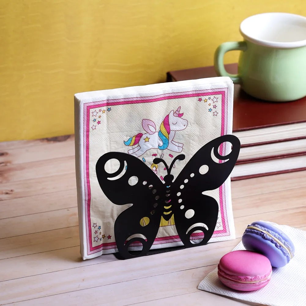 Blooming Butterfly Designer Black Napkin Organizer
