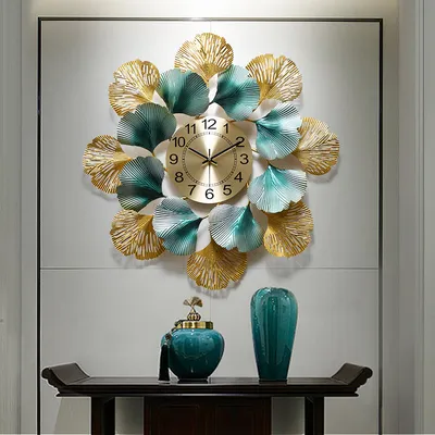 Blooming Petals Golden & Blue Metal Wall Clock