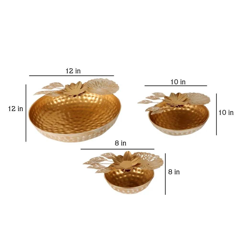 Blossom Elegant Golden Metal Flower Urli Bowl Set of 3