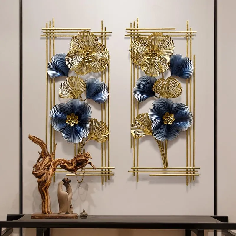 Blue &amp; Golden Floral Separate Frames Metal Wall Art