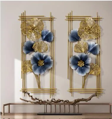 Blue &amp; Golden Floral Separate Frames Metal Wall Art