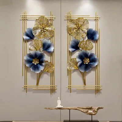 Blue &amp; Golden Floral Separate Frames Metal Wall Art