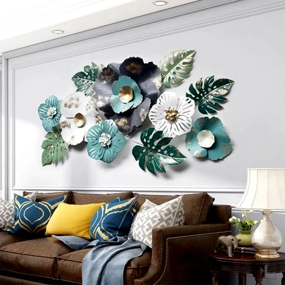 Blue &amp; White Wild Large Floral Metal Wall Art
