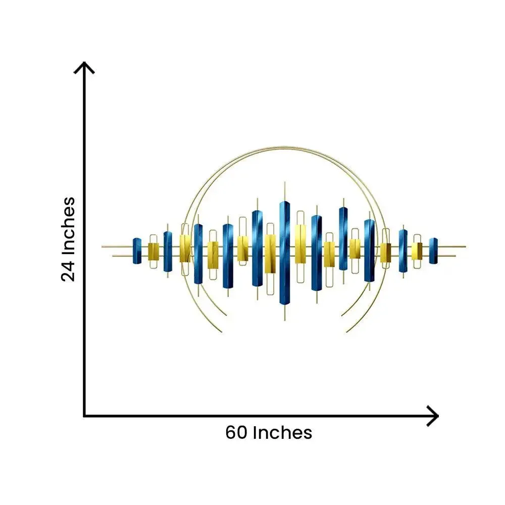 Blue And Gold Abstract Metal Wall Art for Living Room