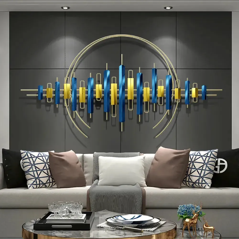 Blue And Gold Abstract Metal Wall Art for Living Room