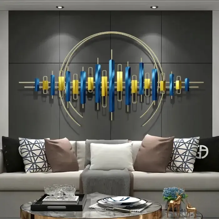 Blue And Gold Abstract Metal Wall Art for Living Room